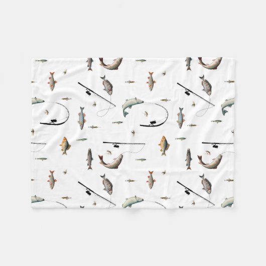 Gevist Rod & Reel Fish Theme Pattern Fleece Deken (Voorkant (Horizontaal))