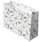 Gevist Rod & Reel Fish Theme Pattern Groot Cadeauzakje (Achterkant Gekanteld)