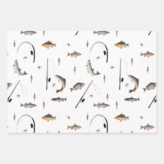 Gevist Rod & Reel Fish Theme Pattern Inpakpapier Vel (Voorkant 3)