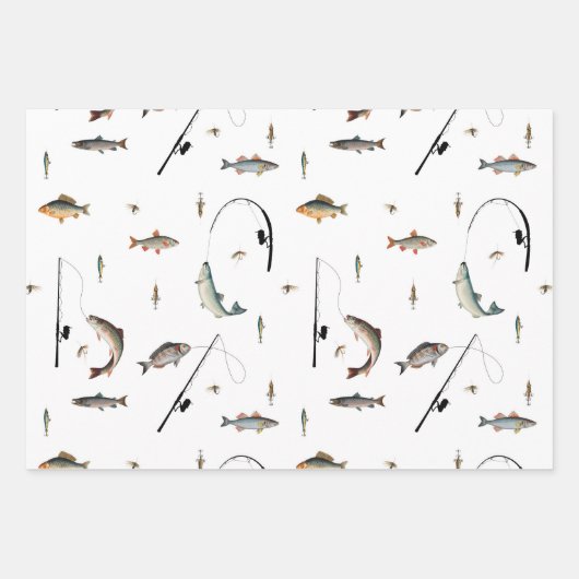 Gevist Rod & Reel Fish Theme Pattern Inpakpapier Vel (Voorkant)