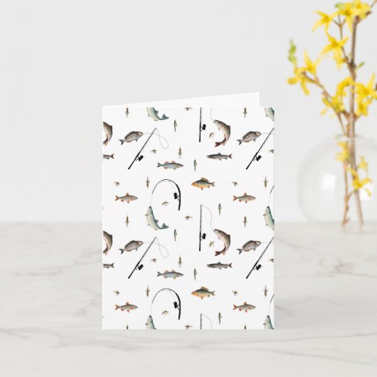 Gevist Rod & Reel Fish Theme Pattern Kaart (Gele Bloem)