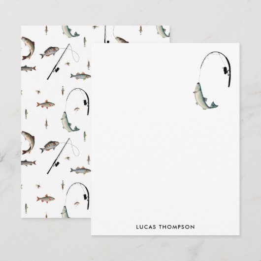 Gevist Rod & Reel Fish Theme Pattern Notitiekaartje (Voorkant / Achterkant)