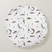 Gevist Rod & Reel Fish Theme Pattern Rond Kussen (Achterkant)