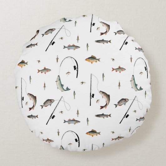 Gevist Rod & Reel Fish Theme Pattern Rond Kussen (Achterkant)