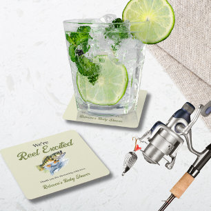 Gevist Sage Green Reel Opgewonden Baby shower Vierkante Kartonnen Onderzetter