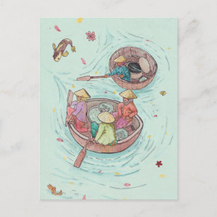 Gevist Vrouwen in Mekong Delta Vietnam Waterverf Briefkaart
