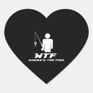 Gevist, WTF waar is de vis, vishengel Hart Sticker