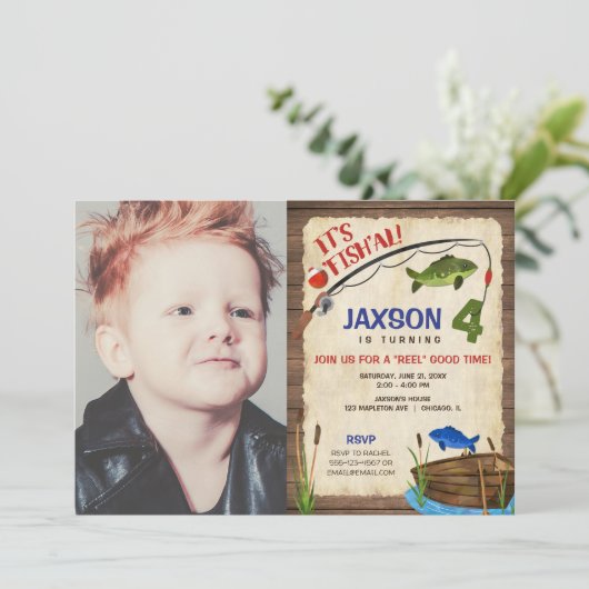 Geviste 4e verjaardag jongen rustieke buitenfoto kaart (Staand voorkant)