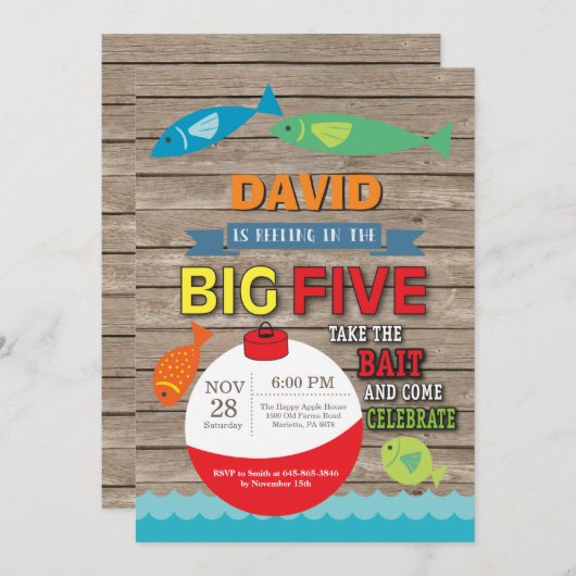 Geviste 5e verjaardag Uitnodiging Grote Vijf Rusti (Voorkant / Achterkant)