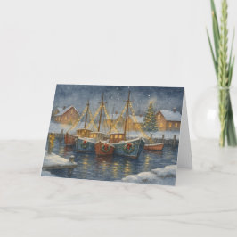 Geviste boten in Harbour Christmas Kaart