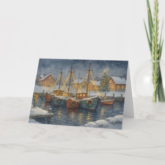 Geviste boten in Harbour Christmas Kaart (Voorkant)