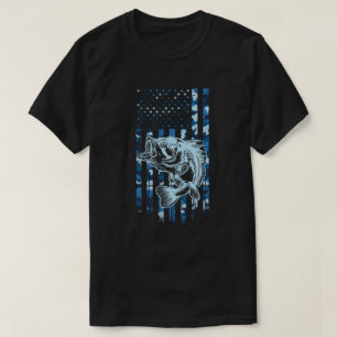 Geviste Camouflage Amerikaanse vlag Vlag Bass Fish T-shirt