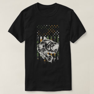 Geviste Camouflage Amerikaanse vlag Vlag Bass Fish T-shirt