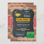 Geviste Verjaardagsfeest Rustiek Hout Vis Rood Uit Kaart (Voorkant / Achterkant)