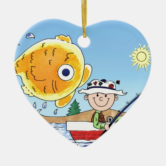 Geviste visserij, visserij - persoonlijke Cartoon Keramisch Ornament (Voorkant)