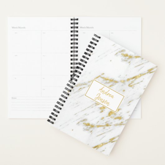 Gevlekt Goud Glitter Wit Marmer Planner (Display)