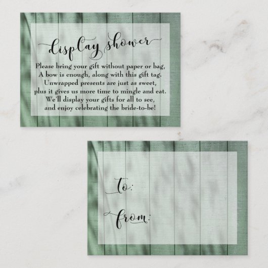 Gevlekt groene houten bruidsdouche kaart zonder ve (Voorkant / Achterkant)