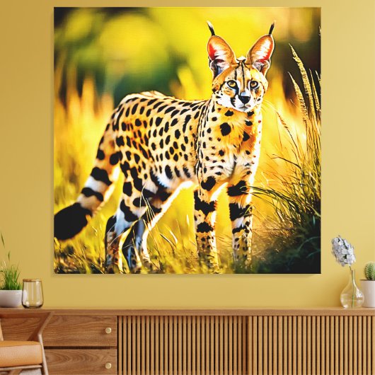Gevlekte Afrikaanse Savannah Serval Cat Canvas Afdruk (Insitu (Woonkamer))