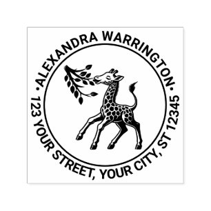 Gevlekte Baby Giraffe Eten Bladnaam RET Adres Zelfinktende Stempel