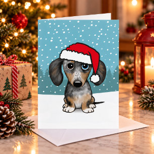 Gevlekte Dachshund Kerstman Wiener Hond Kerstmis Feestdagen Kaart