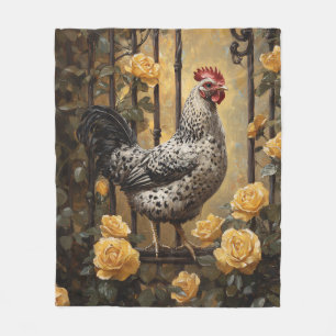Gevlekte Hen met Gele Rozen Olie Schilderij Fleece Deken
