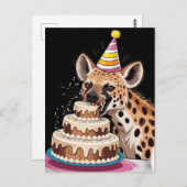 Gevlekte hyena met pet in taart bijten briefkaart (Voorkant / Achterkant)