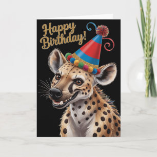 gevlekte hyena met verjaardagshoed kaart