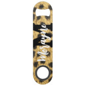 Gevlekte Kat Dierenprint Zwart Wit Monogram Naam Speed Flessenopener (Voorkant)