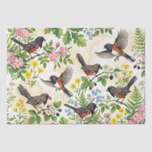 Gevlekte Towhee Wildbloem Aquarel Tissuepapier