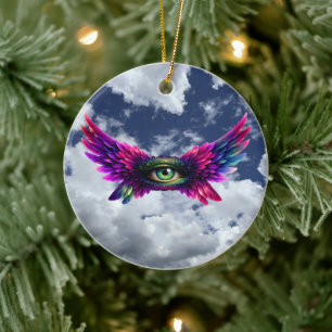 Gevleugelde Beschermings Oog – Ronde Intentie Sleu Keramisch Ornament