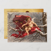 GEVLEUGELDE CHERUB OP WINTERBOOM MET VOGELS Kerstm Briefkaart (Voorkant / Achterkant)