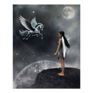  gevleugelde fee en vliegend paard perfect poster