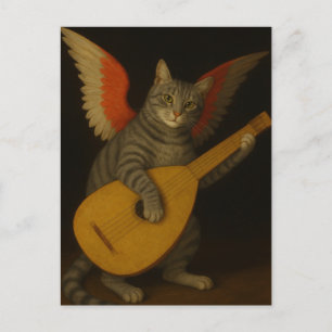 Gevleugelde muzikant kat speelt luthart briefkaart