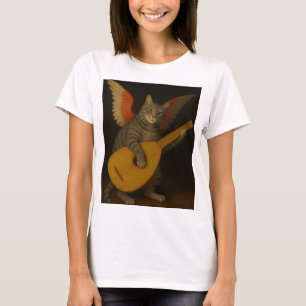Gevleugelde muzikant kat speelt luthart t-shirt