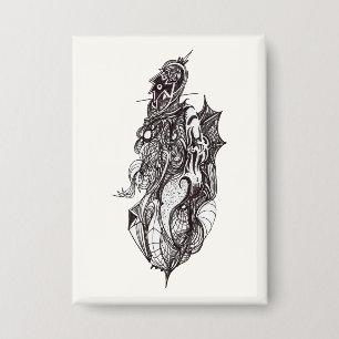 Gevleugelde Rider, inkt tekening, Badge Button
