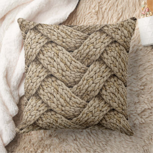 Gevlochten Gebreide Structuur – Warm Beige Kussen