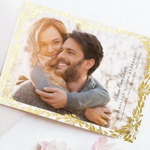 Gevlochten Gouden Blad Frame Foto Huwelijk Bewaar Folie Uitnodiging