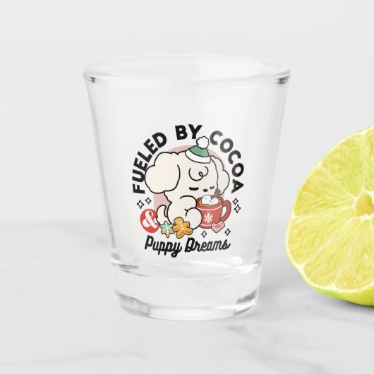 Gevoed door cacao en puppydromen - Schattigee wint Shot Glas (Voorkant)