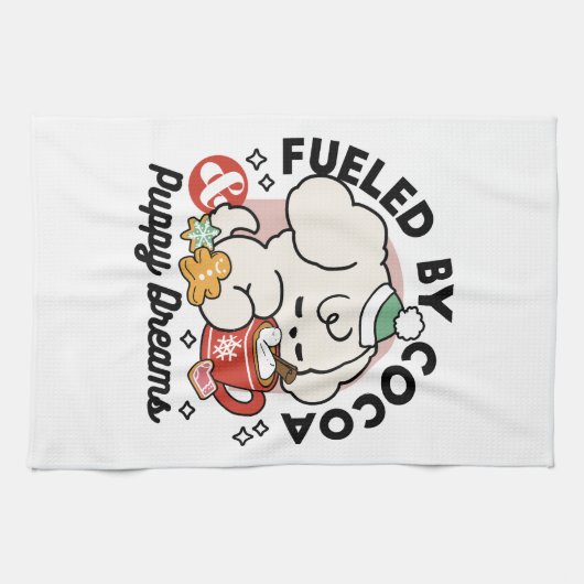 Gevoed door cacao en puppydromen - Schattigee wint Theedoek (Horizontaal)