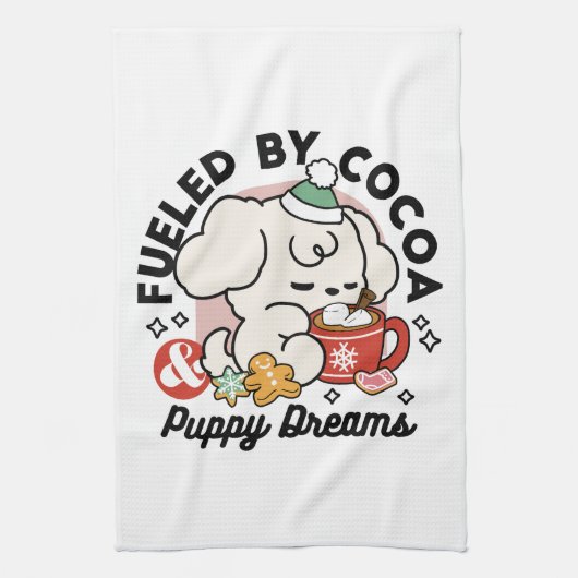 Gevoed door cacao en puppydromen - Schattigee wint Theedoek (Verticaal)