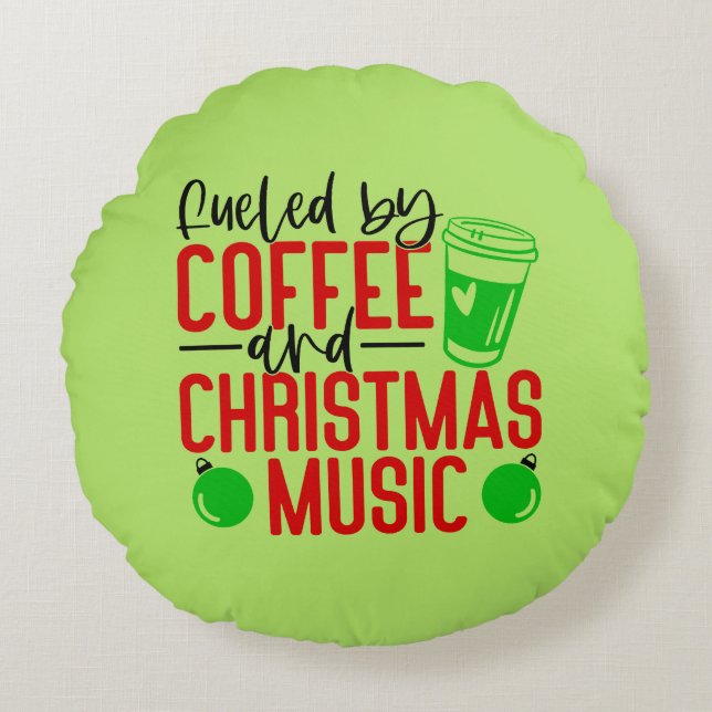 Gevoed door koffie en kerstmuziek rond kussen (Voorkant)