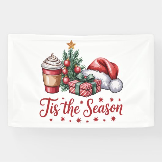 Gevoel Jolly Christmas Tree Hot Cocoa Holiday Spandoek (Horizontaal)
