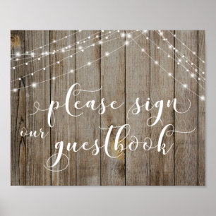 Gevoelige houten lichten Onderteken Ons Guestbook Poster