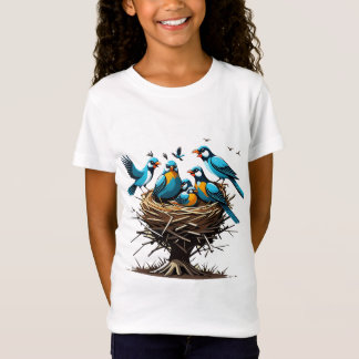 Gevoelige vogelfamilie in Nest T-shirt