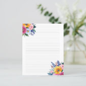 gevoerd gemengd bloemboeket briefpapier vel (Staand voorkant)