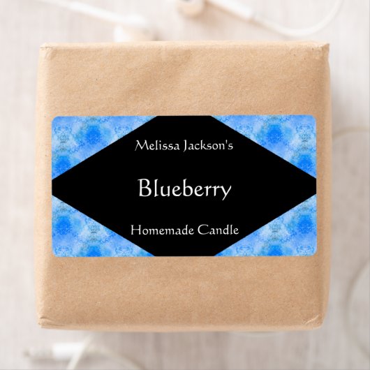 Gevormde blauwe zeep of kaarsetiket etiket (Insitu)