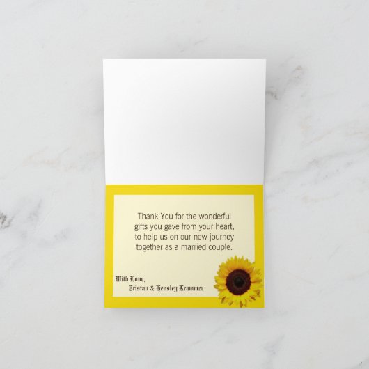 Gevouwen bedankkaart Country Zonnebloem Hout Kant (Binnen)