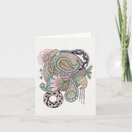 Gevouwen Blanco Note Kaart Roze en Blauwe Doodle