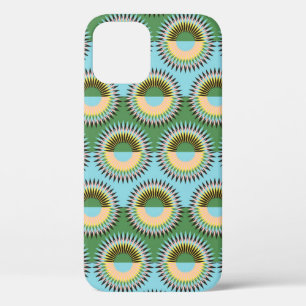 Gevouwen bloemen: retro blauw-groen patroon. iPhone 12 hoesje