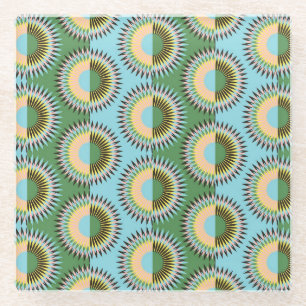 Gevouwen bloemen: retro blauw-groen patroon. glazen onderzetter